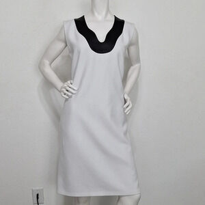 Raoul White Black Preppy Careerwear Leather Trim Knee Length Shift Dress Size 12